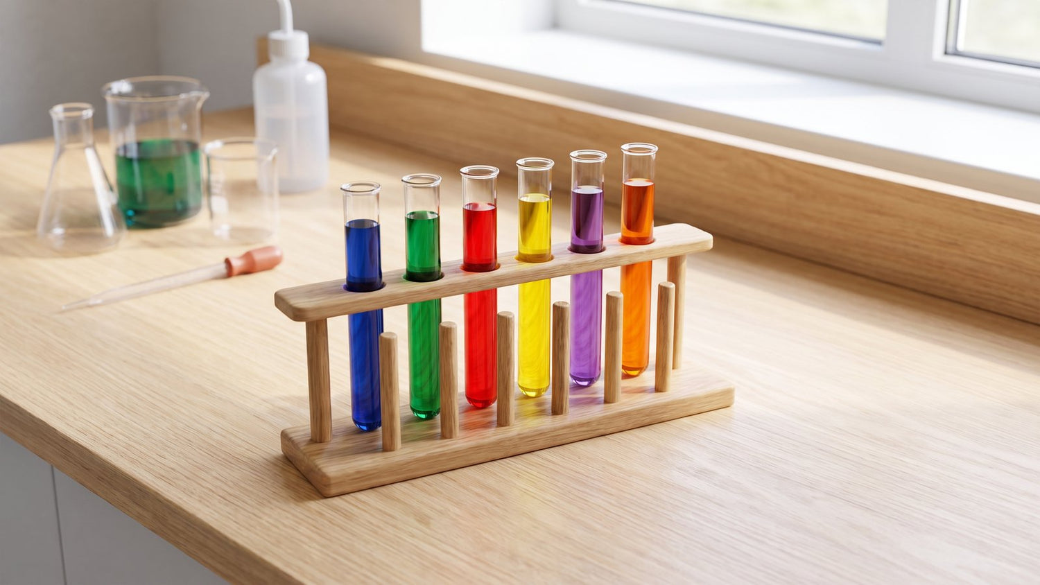Wooden test tube rack with tubes