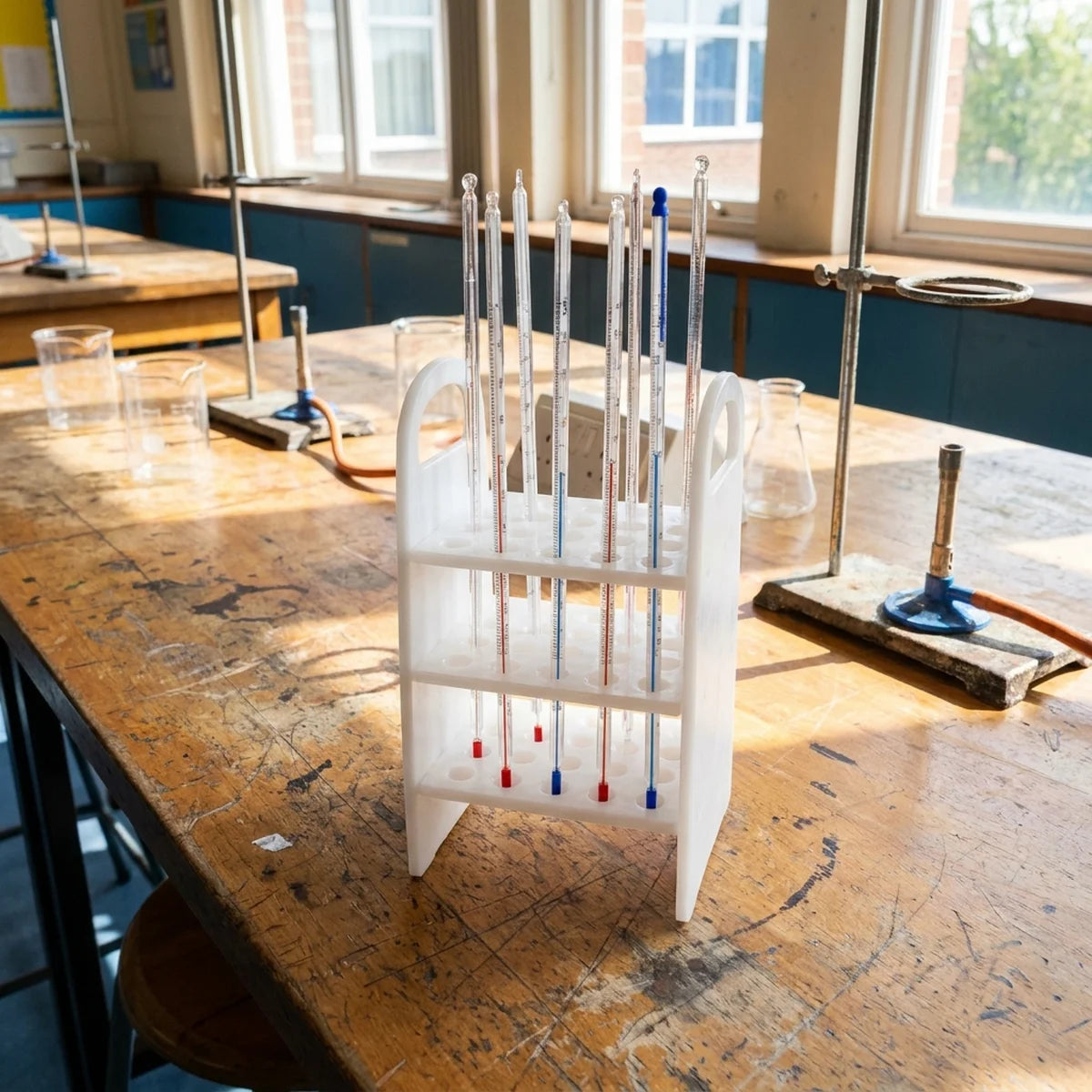 Thermometer stand ready for classroom practical