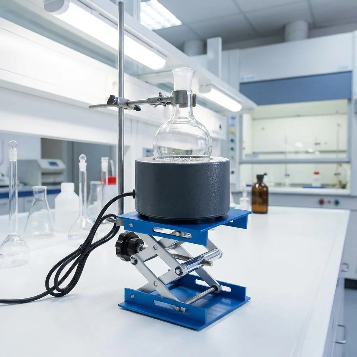 Lab jack raising a heating mantle