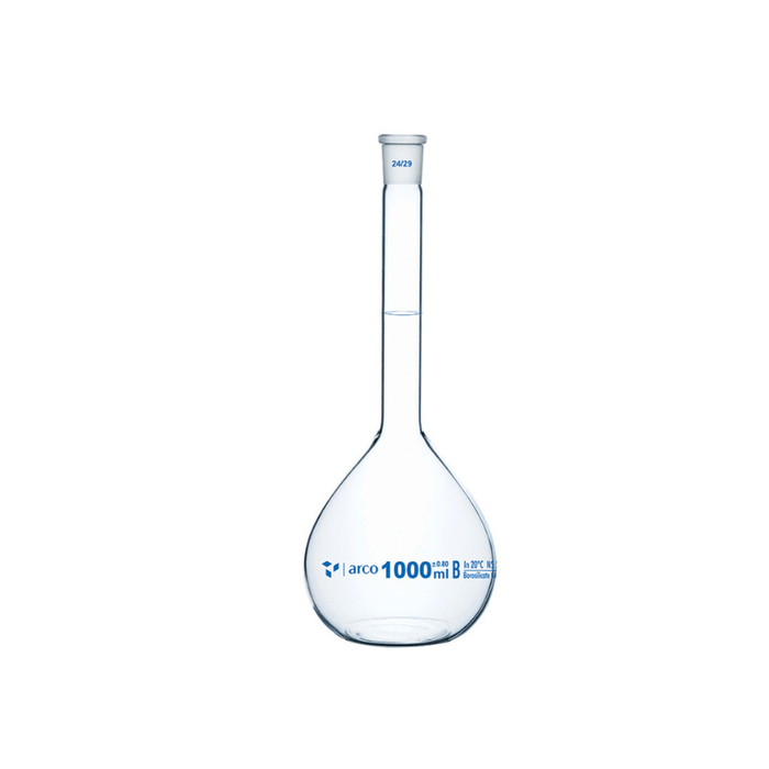 Volumetric Flask Clear Borosilicate Glass - Class 'B', Plastic Stopper