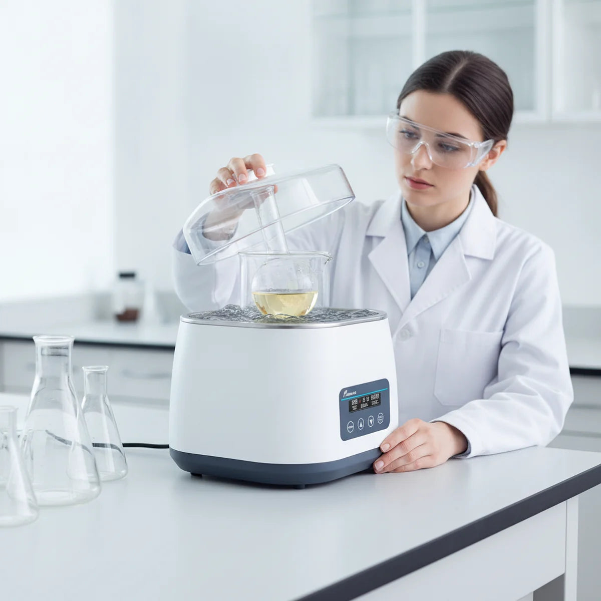 Gently warming a flask of solution in a water bath