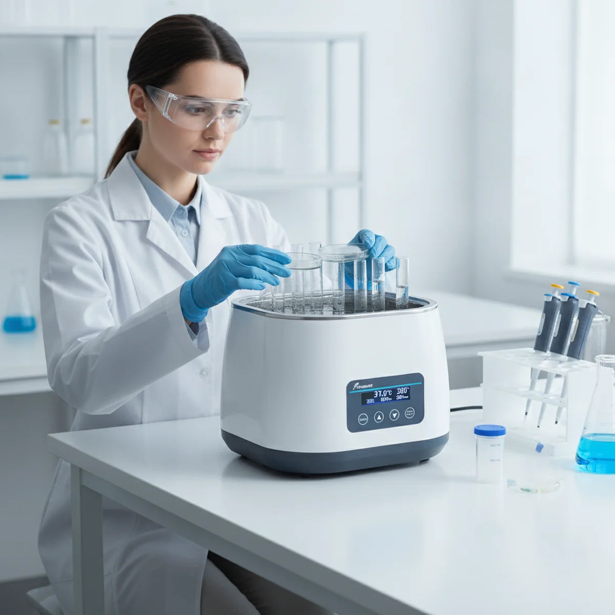 Incubating culture tubes in a digital water bath at body temperature