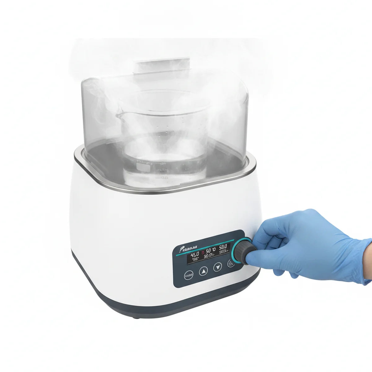 Adjusting the digital thermostat on a laboratory water bath