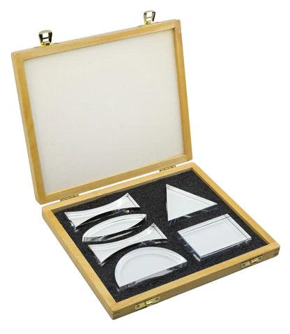 Acrylic Prisms and Lenses, 6 Pcs - Wooden Storage Box