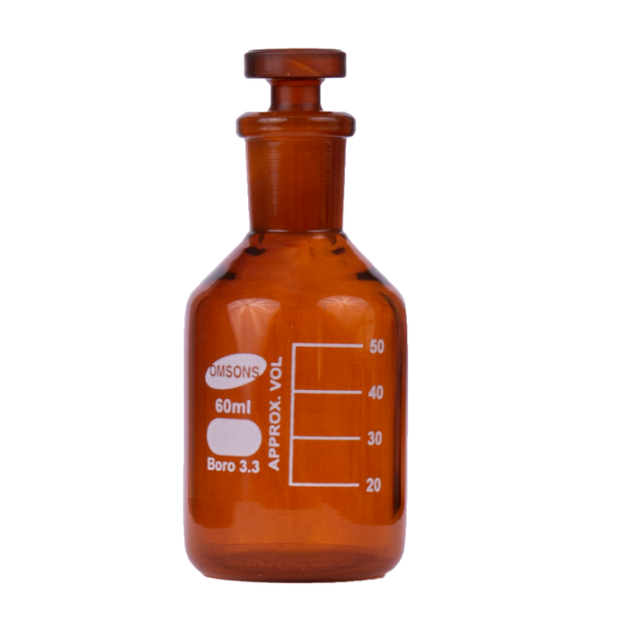 Reagent Bottle - Amber Glass, Glass Stopper - Graduated