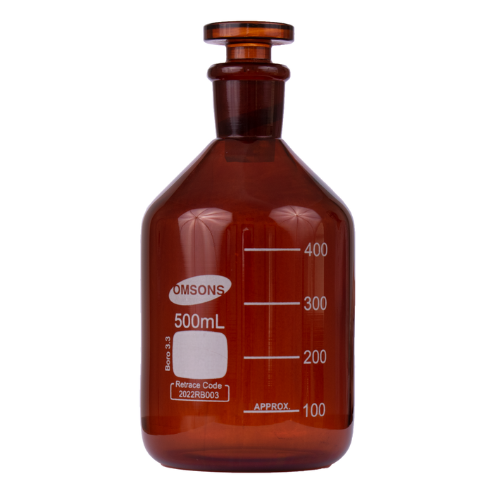Reagent Bottle - Amber Glass, Glass Stopper - Graduated