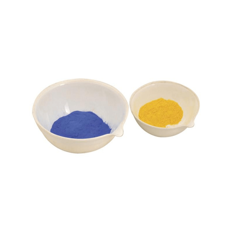 Laboratory porcelain evaporating basin showing deep form and pouring spout