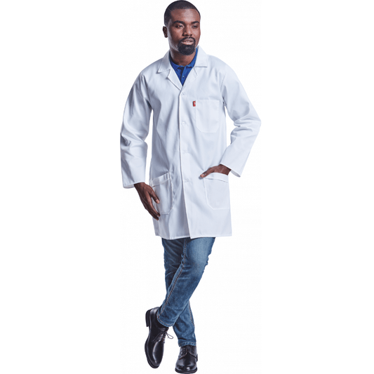 GFOX acid-resistant white lab coat (lab gown) for chemistry labs handling strong acids — SmartLabs South Africa