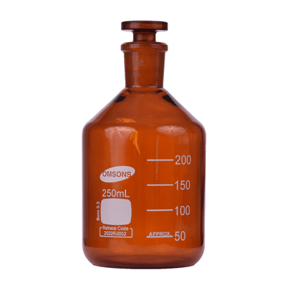 Reagent Bottle - Amber Glass, Glass Stopper - Graduated