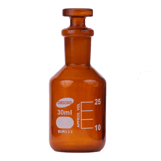 Reagent Bottle - Amber Glass, Glass Stopper - Graduated